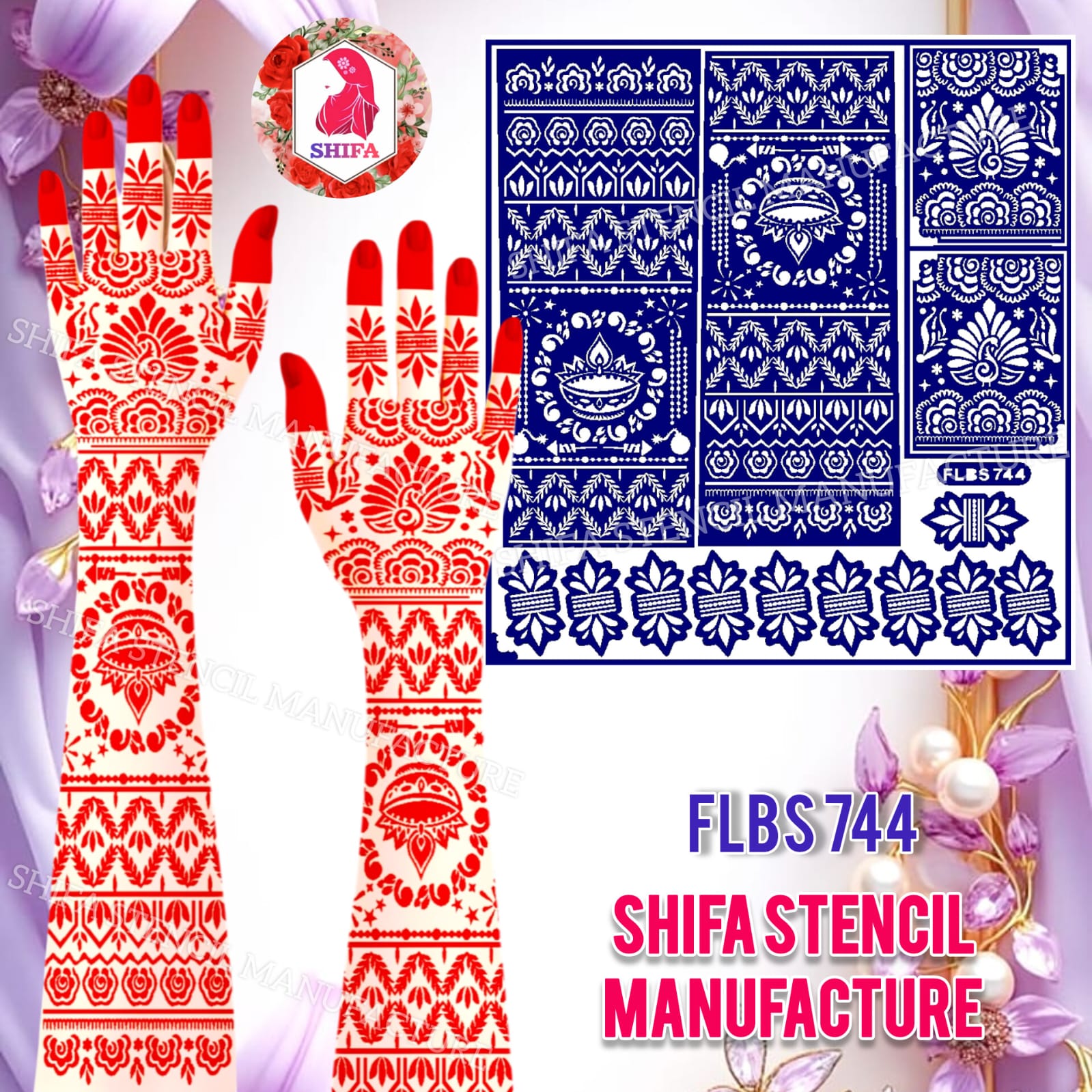 FLBS 744 Classic Decorative Peacock Theme Design Sticker overview Henna Stencil - Shifa Stencil
